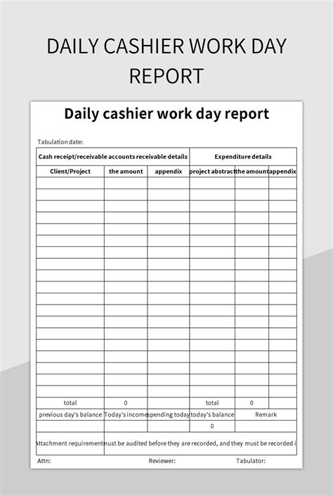 cashier daily report template free